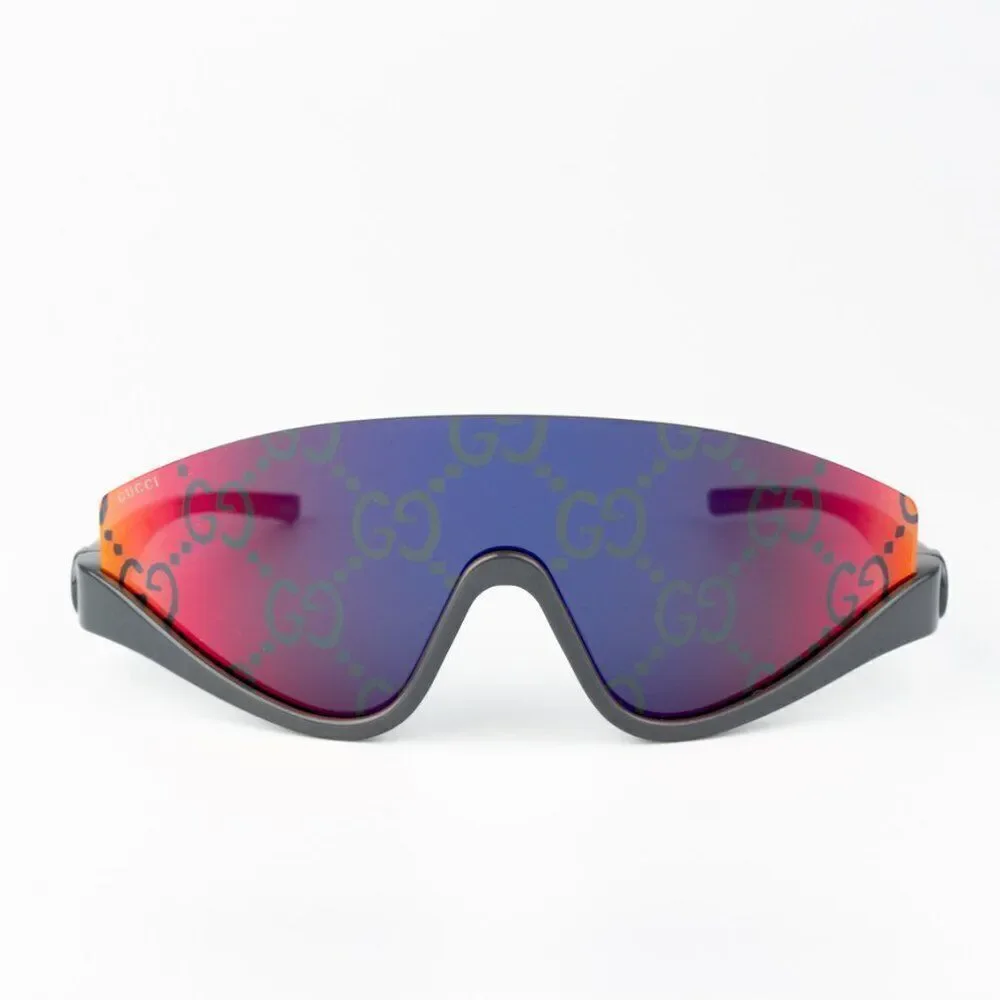 NEW Gucci GG1650S 009 Grey Red Mirror Logo Unisex Shield Mask Sunglasses